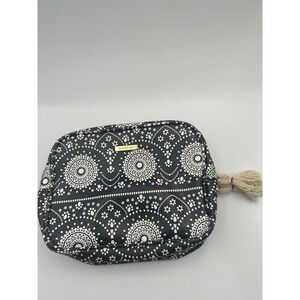 Sophia Joy Black White Mandala Double Zip Cosmetic Bag Teal Interior Tassel